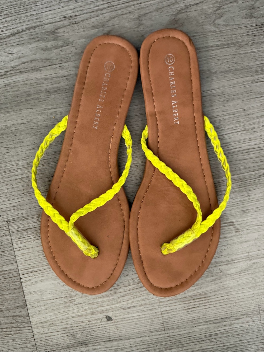 Charles Albert Neon Yellow Braided Toe-Post Sandals